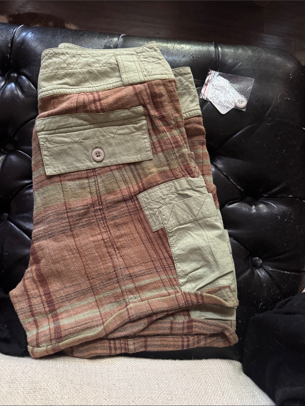 Free People Plaid Cotton Blend Shorts in Brown and Cream
